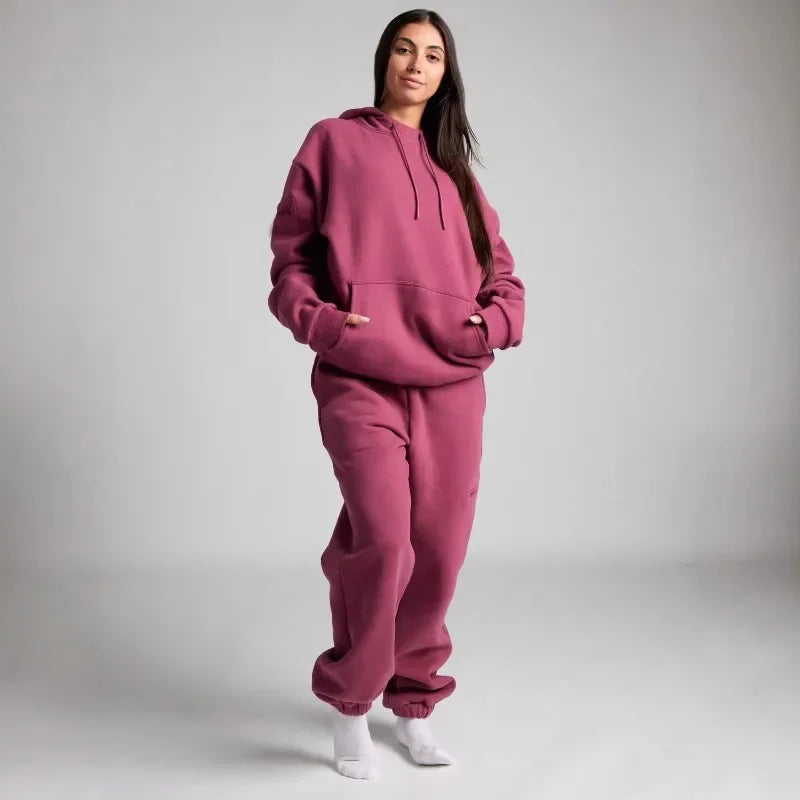 Fitness Workout Outfits Autumn Winter Women Tracksuit Sport Pocket Sweatshirt Hoodies with Eye Patch Sweatpants Two Piece Set