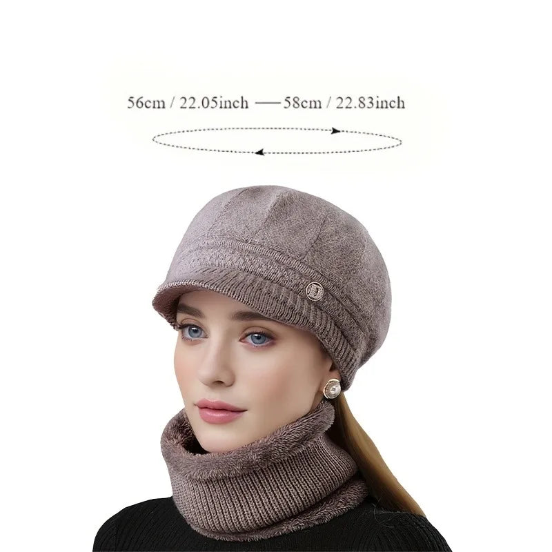 2pcs/ Set Women‘s Hat and Neck Scarf Versatile Winter Warm Cold Hat for Mothers Middle-aged and Elderly Suitable for Exercise