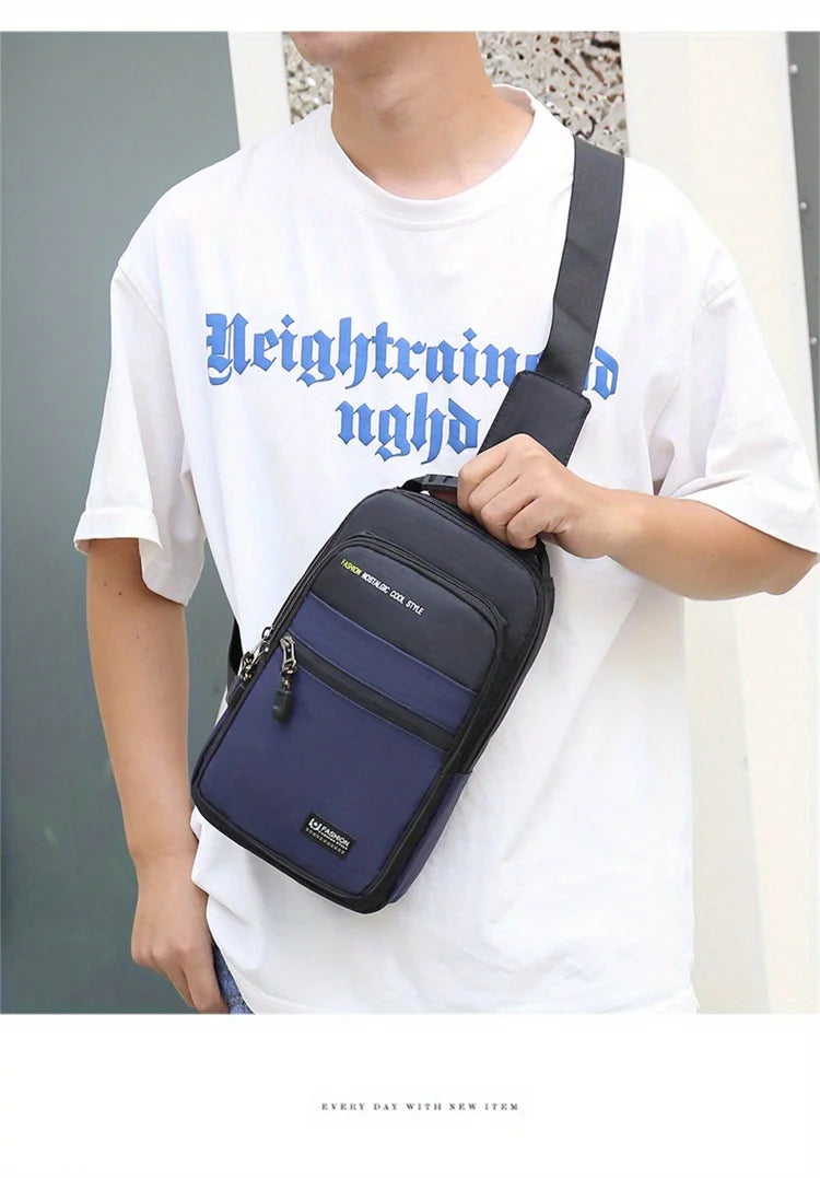 1pc Men's Casual Crossbody Bag, Fashion Sports Travel Oxford Cloth Sling Bag