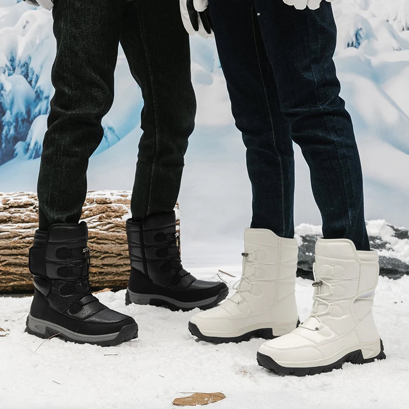 New Winter Men's Shoes Warm Plush Men's Boots High Top Couple Snow Boots Winter Outdoor Anti-Slip Ankle Boots Work Casual Boots