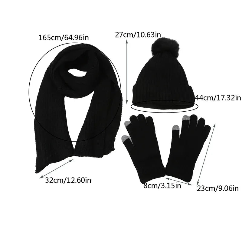 3pcs suit unisex hats scarves gloves men's outdoor warm scarves hats winter ladies plush children's hats.