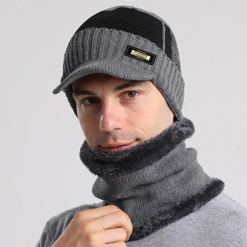 Winter Knitted Hat Caps Winter Beanie Hats Scarf Set Warm Knitted Hat Neck Warmer Suitable For Sking Outdoor Activities