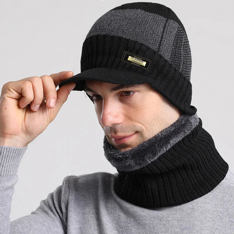 Winter Knitted Hat Caps Winter Beanie Hats Scarf Set Warm Knitted Hat Neck Warmer Suitable For Sking Outdoor Activities