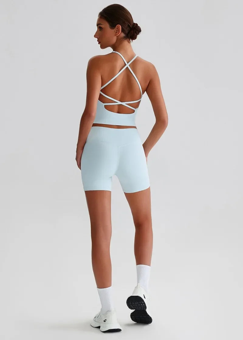 Women's Yoga Outfit Set Summer Sports Bra Vest Breathable Quick-Dry Workout Clothes Gym Running Fitness Suit Yoga Outfit