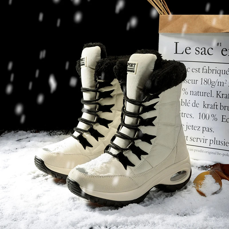 Winter Snow Boots Women Warm Comfortable Plush Lace-up Anti-slip High-top Women Boots Thick-soled Durable Soft Ankle Boots Women
