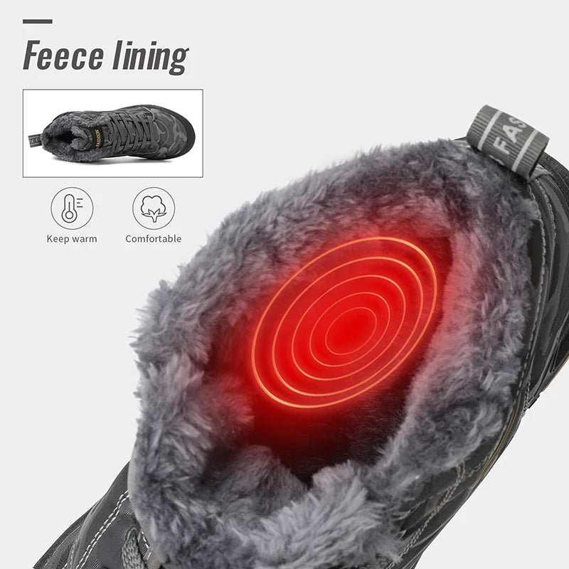 Winter Men's Snow Boots 2025 New Style Platform  Warm Fur Ankle Boots Camo Design Plush  Outdoor Non-slip Hiking Cycling Shoes
