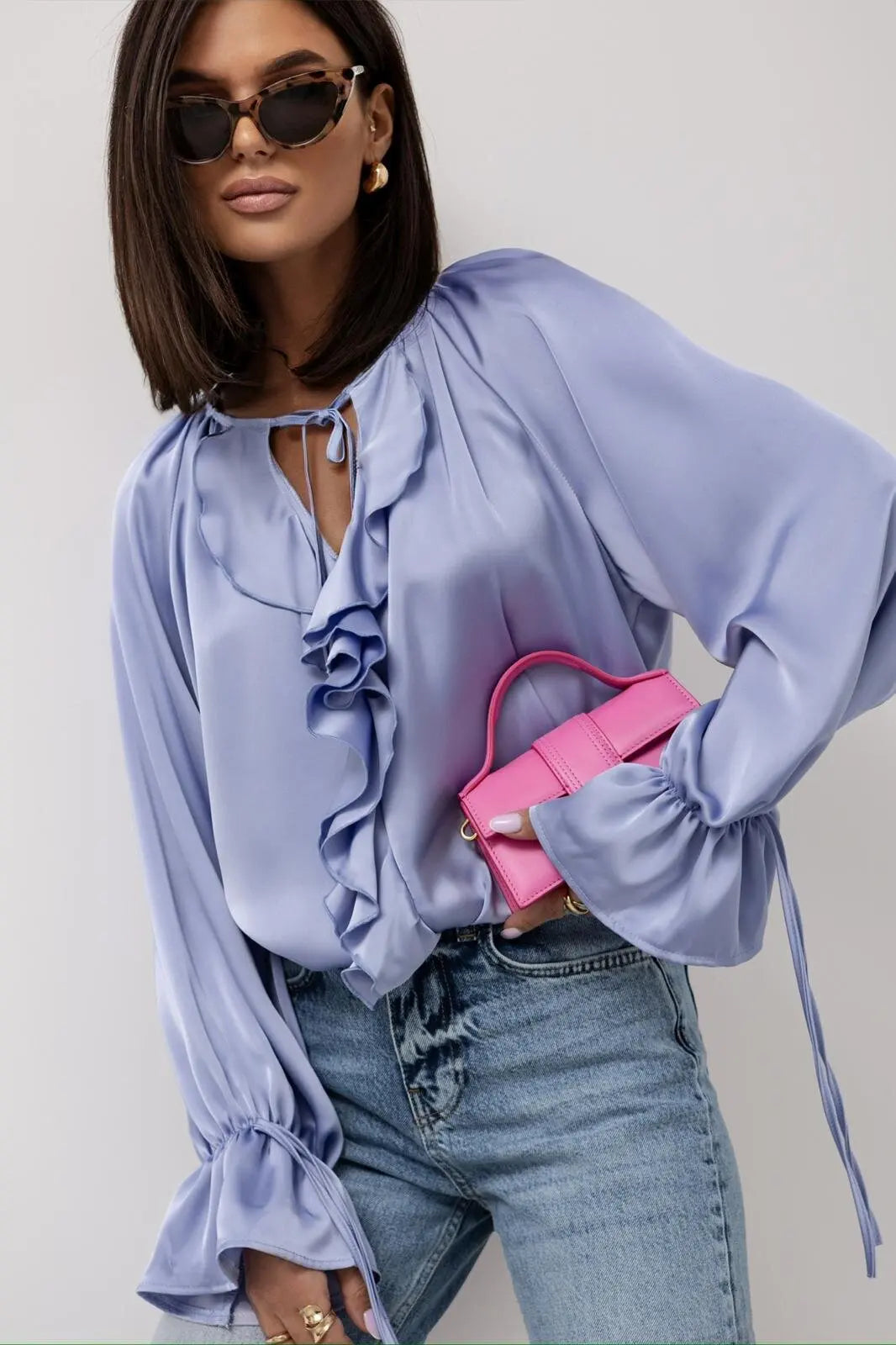 Fashion Fall Ruffles Blouse Women 2025 Autumn Winter Long Sleeve Loose Lace-up Shirts And Blouses Tops Elegant