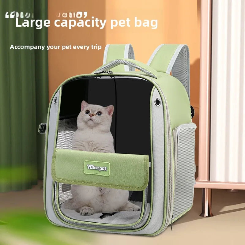 Cat backpack  outing schoolbag  double-shoulder pet bag  cat for travel  dog and cat supplies  transparent large-capacity portab