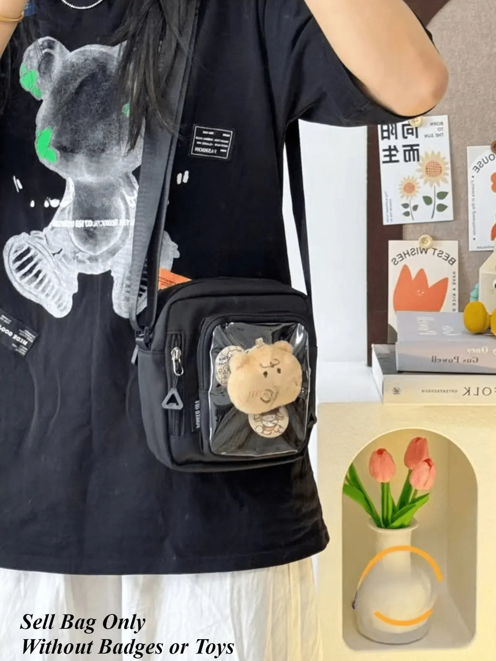 Y2K Mini Itabag Women Korean Casual Crossbody Bags Transparent Pocket Small Shoulder Bag Purses and Phone Ita Bag DIY Bag