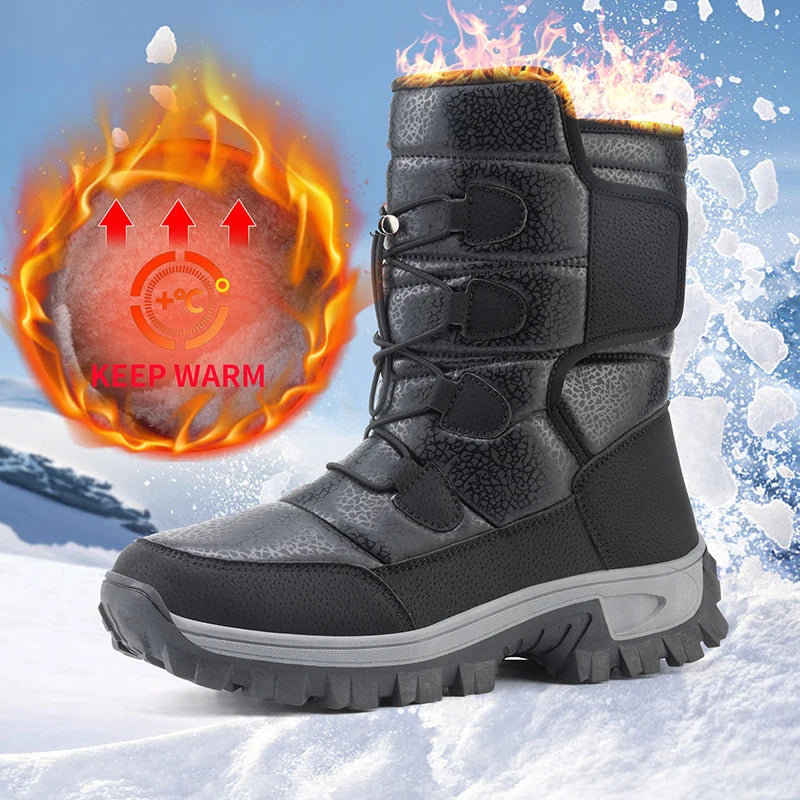 New Winter Men's Shoes Warm Plush Men's Boots High Top Couple Snow Boots Winter Outdoor Anti-Slip Ankle Boots Work Casual Boots