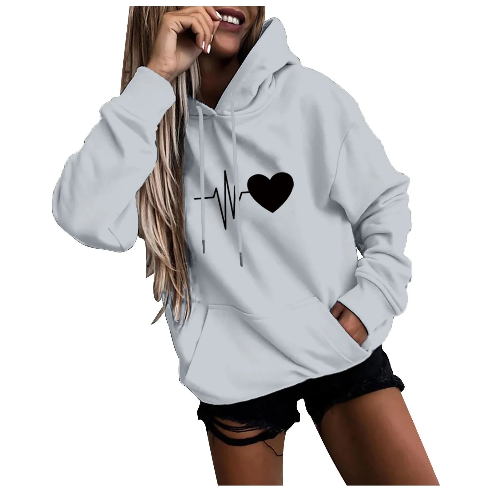 Women's Hoodies Tops Long Sleeve Sports blouse Spring Fashion fun Print Sweatshirts Solid Casual Loose Hooded Sweatshirt