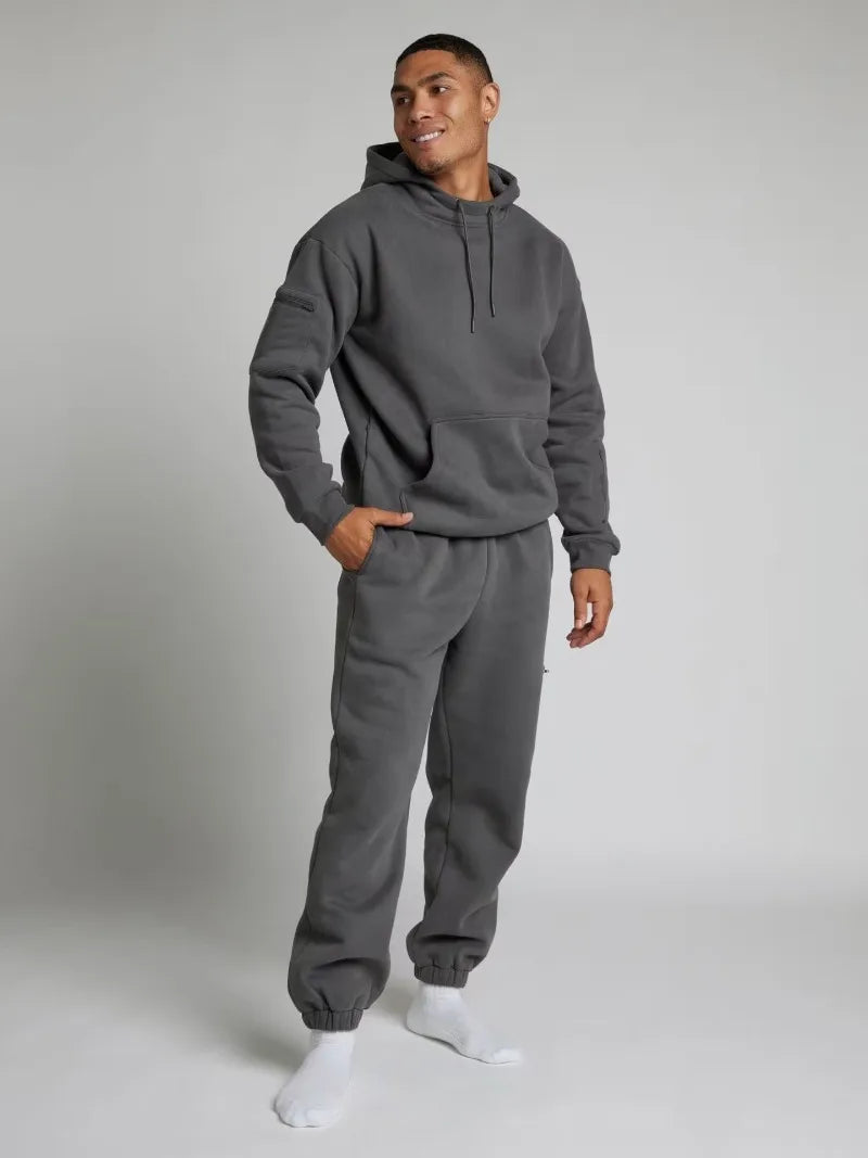 Fitness Workout Outfits Autumn Winter Women Tracksuit Sport Pocket Sweatshirt Hoodies with Eye Patch Sweatpants Two Piece Set