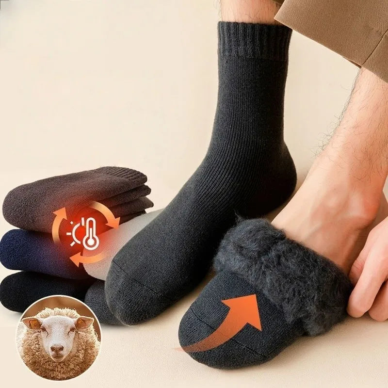 Winter Thermal Socks for Men Thickened Fleece Lined Long Socks Cashmere Feel Heat Retention Cold Weather Warm Sock Outdoor Sking