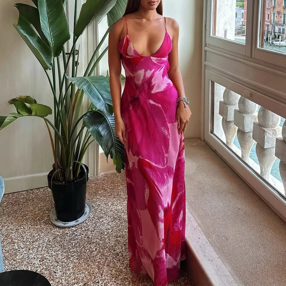 A 2026 Spring Summer Chiffon Boho Women Cami Dresses Fashion Strapless Sleeveless Print Zipper Chic Ladies Cami Dresses