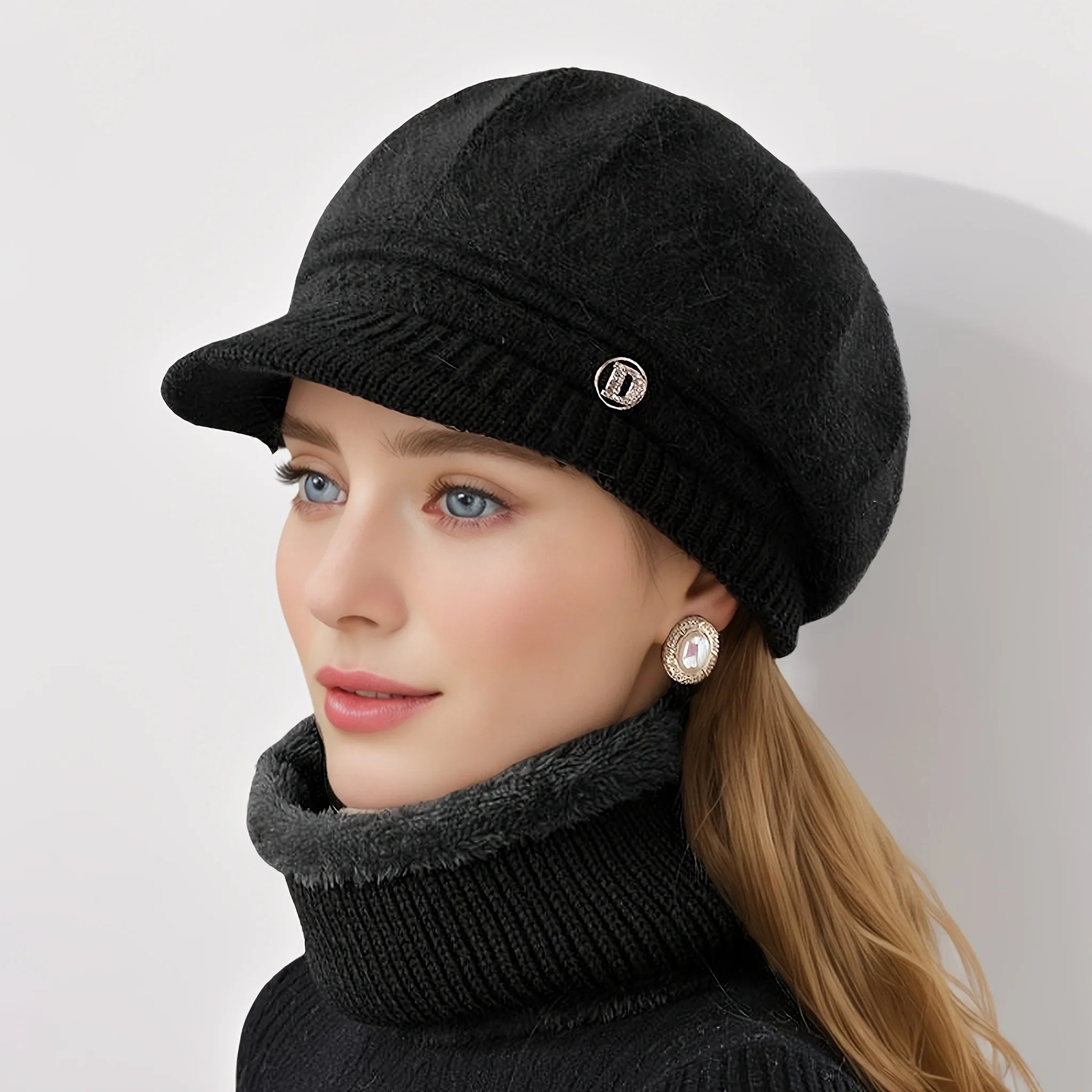 2pcs/ Set Women‘s Hat and Neck Scarf Versatile Winter Warm Cold Hat for Mothers Middle-aged and Elderly Suitable for Exercise