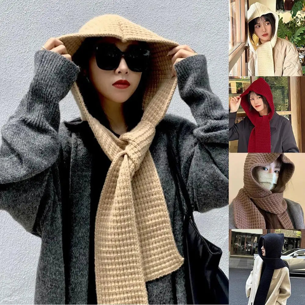 Hooded Scarf Early Autumn Scarf Hats Fashion Ear Protector Beanies Useful Earmuffs Cap Winter Thicken Items Women Neck Scarf