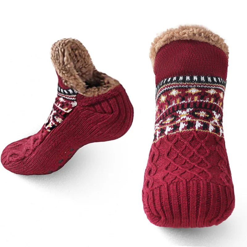 Indoor Winter Slippers Socks Men's Floor Socks Adult Home Bedroom Sleeping Socks Non-slip Knitted Plus Fleece Warm Carpet Sox