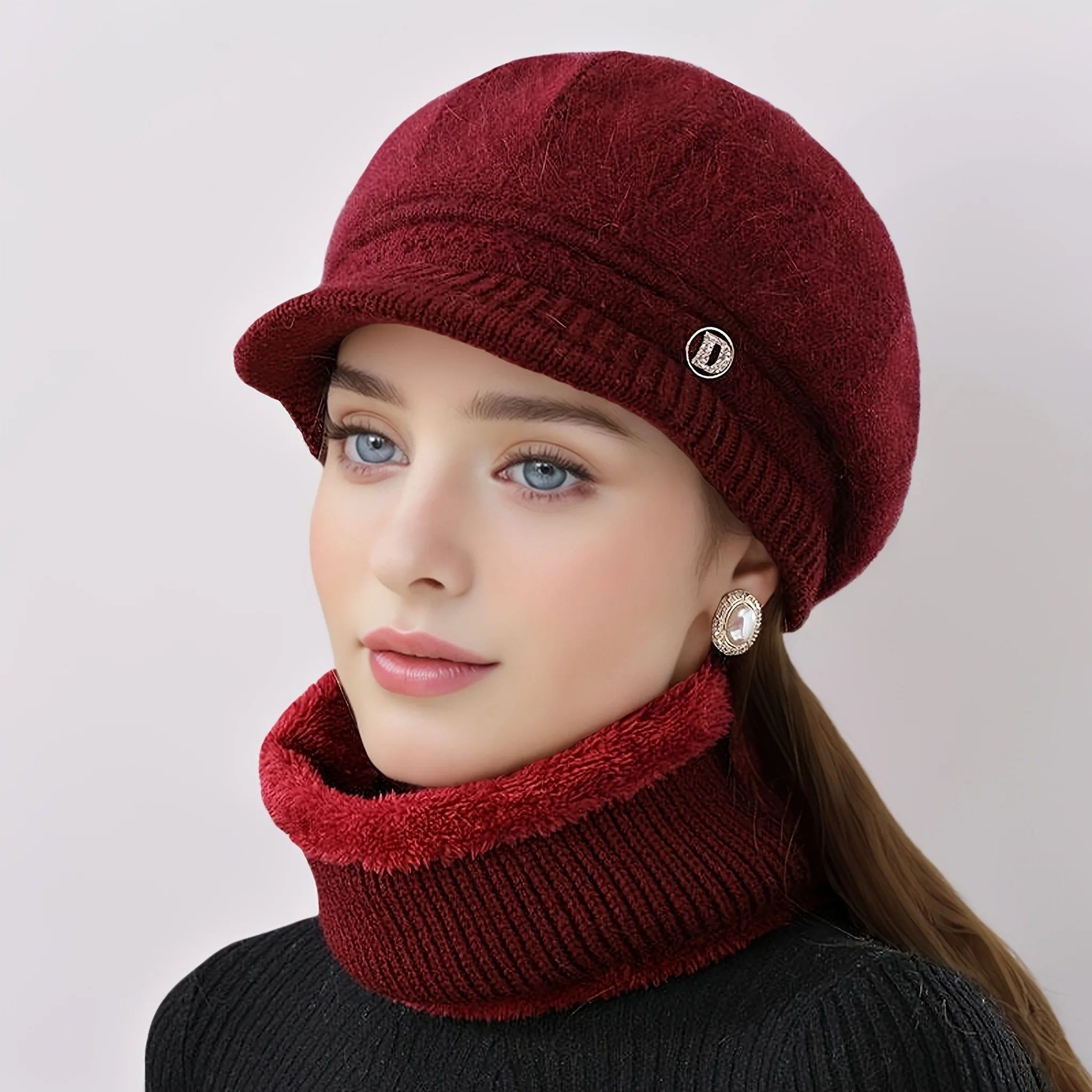 2pcs/ Set Women‘s Hat and Neck Scarf Versatile Winter Warm Cold Hat for Mothers Middle-aged and Elderly Suitable for Exercise