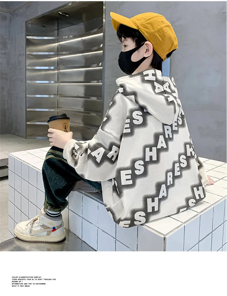 Boys Hoodies Spring Autumn Young Children's Clothes Long Sleeve Kids Pullover Hooded Sweatshirts Tops for Boys 5 To 14 Years Old