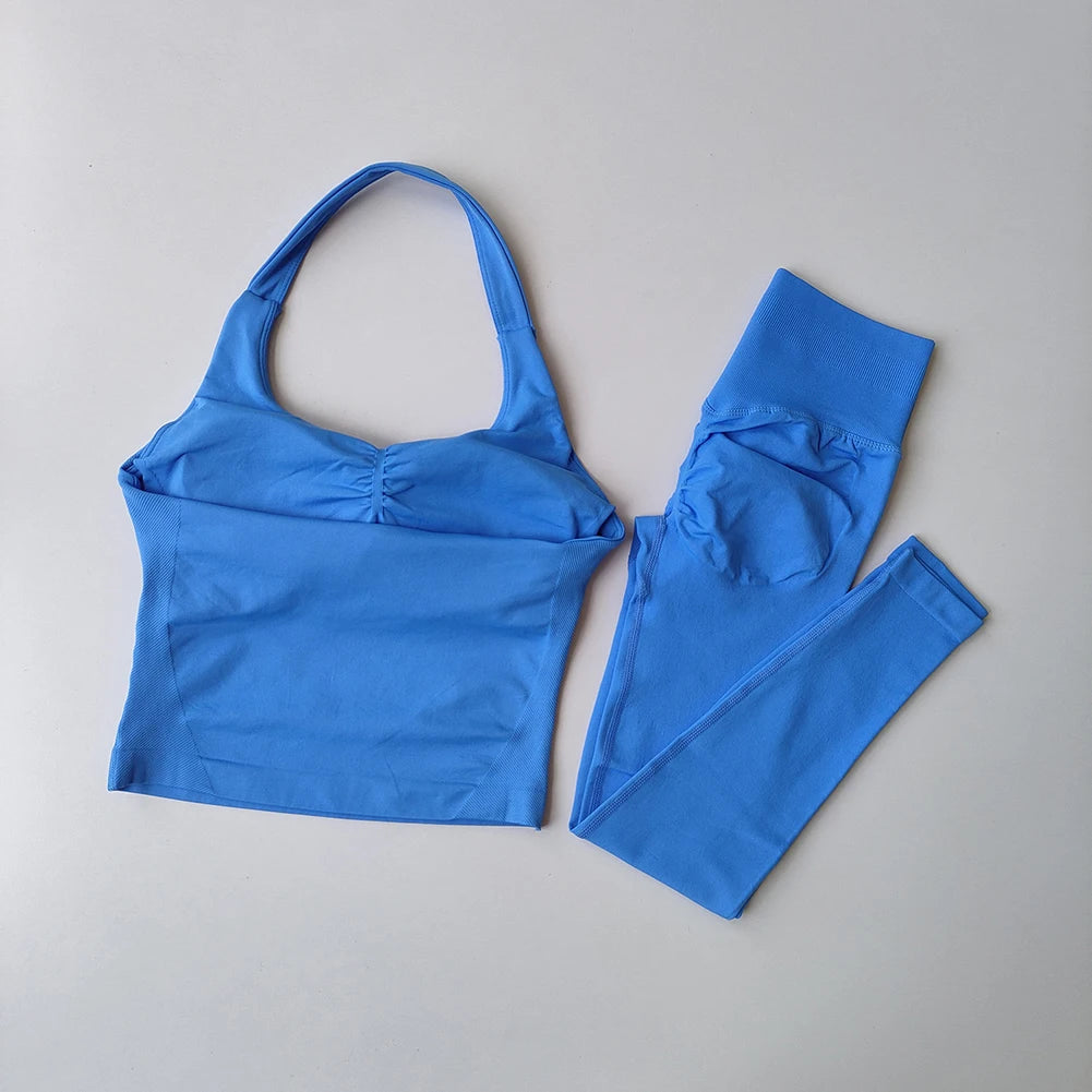 Workout Sets for Women - Seamless Yoga Outfit with Padded Sports Bra, High Waist Booty Lifting Leggings for Gym