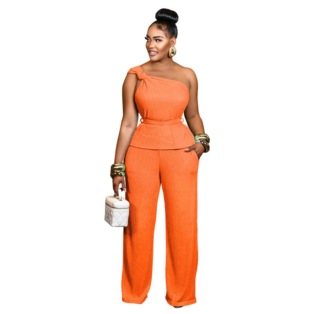 Fall Fashion Women's Sets One Shoulder Sleeveless Tank Top and Wide Leg Pants Suit 2025 Loungewear 2 Two Piece Set Party Outfits