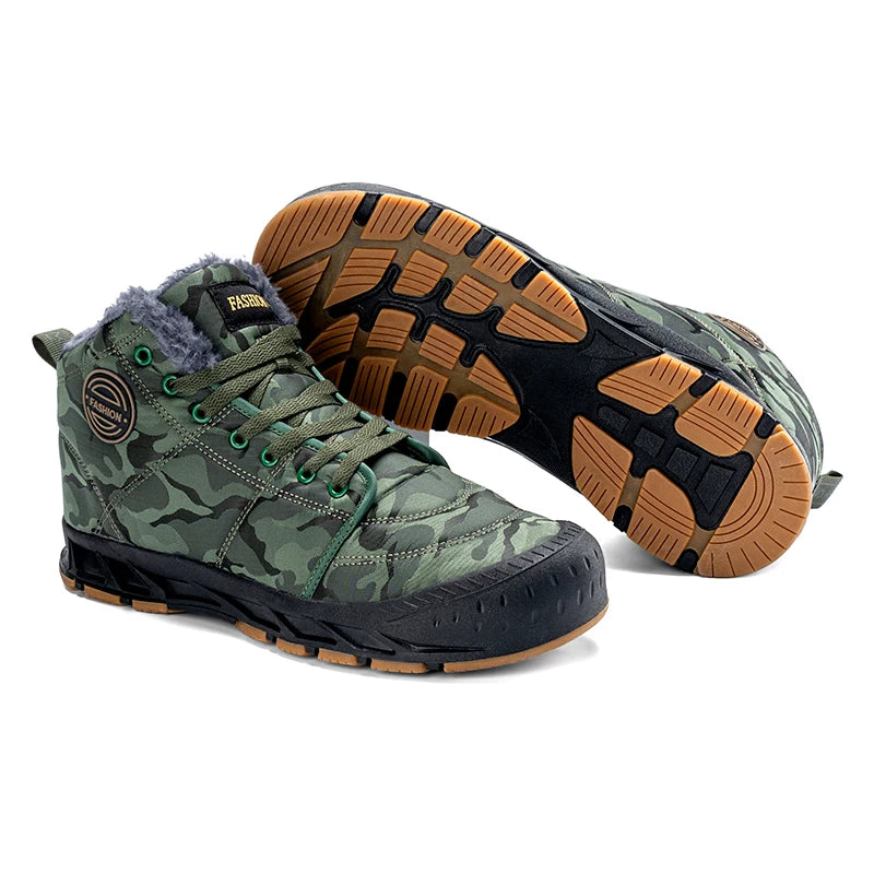 Winter Men's Snow Boots 2025 New Style Platform  Warm Fur Ankle Boots Camo Design Plush  Outdoor Non-slip Hiking Cycling Shoes