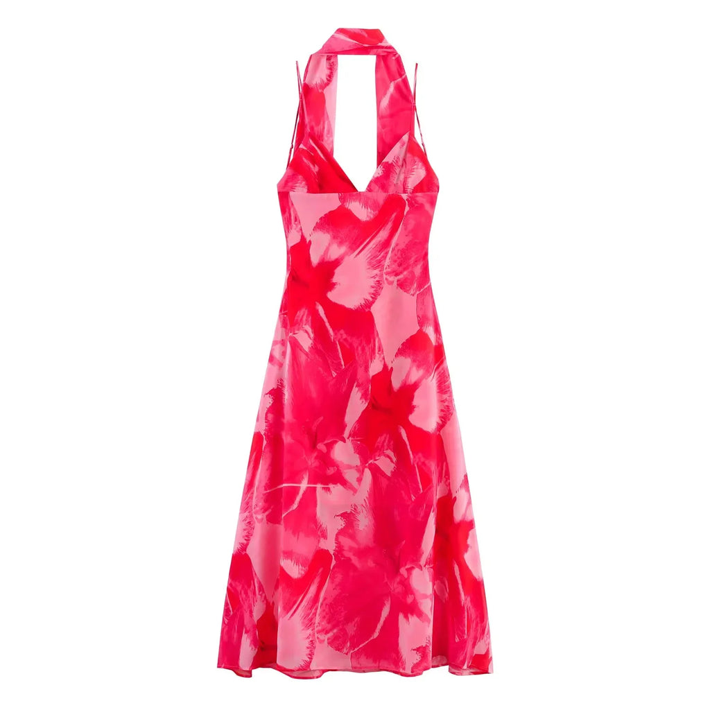 A 2026 Spring Summer Chiffon Boho Women Cami Dresses Fashion Strapless Sleeveless Print Zipper Chic Ladies Cami Dresses