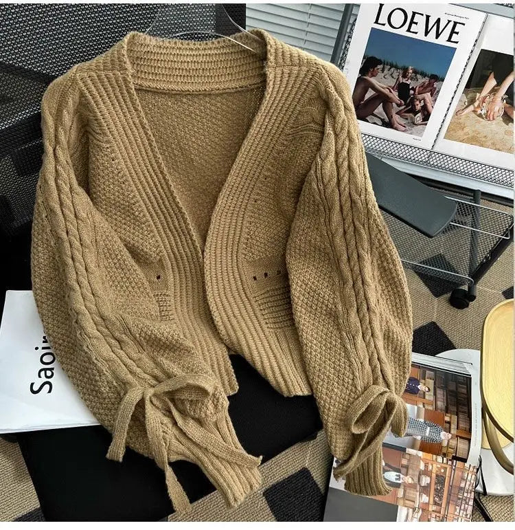 Sweater Jacket Women's Autumn and Winter New Style Western-style Outerwear with Knitted Cardigan Loose Short Long Sleeved Top