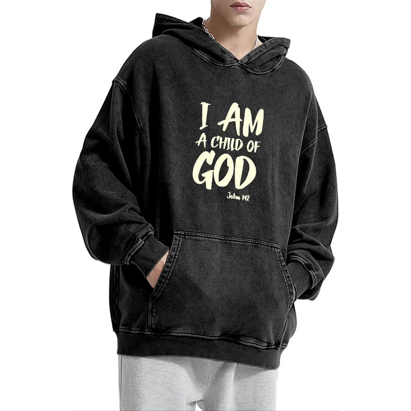 Hoodie for Men Streetwear I Am a Child of God Design Print Graphic Hoodies for Men Suitable for Wearing in Autumn washed hoodie