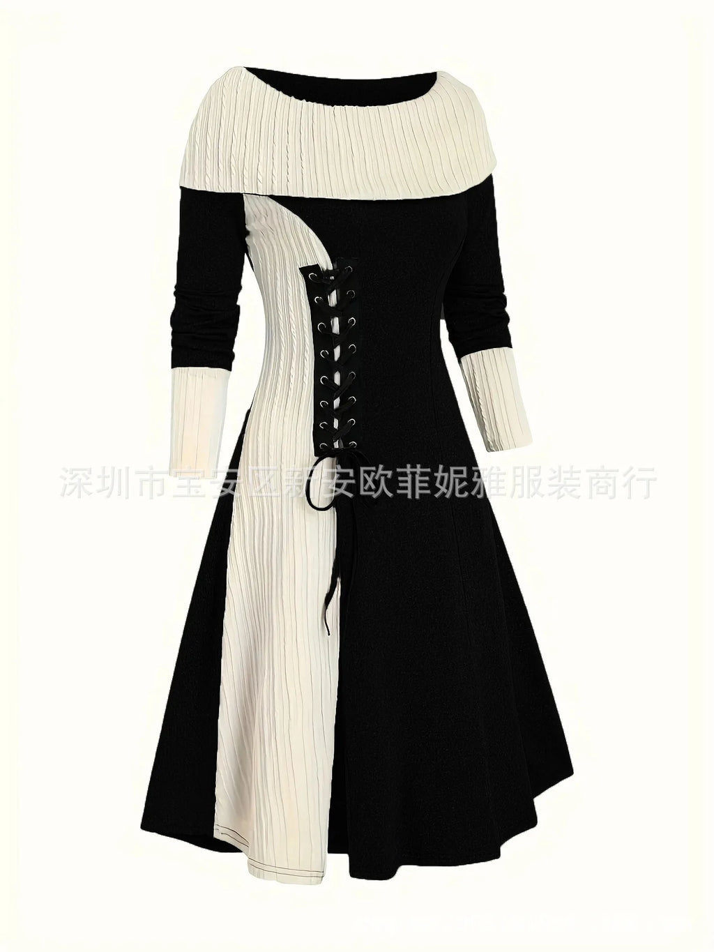 Fall Winter Women Dresses Elegant Temperament Colorblocked Dress Warm Long Sleeved Long Commuter Skirt for Female Dress 2025