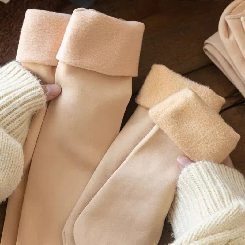 Winter Snow Long Socks Women Warm Over Knee Tights Soft Velvet Thicken Plush Thigh High Stockings Female Sleeping Boots Leggings