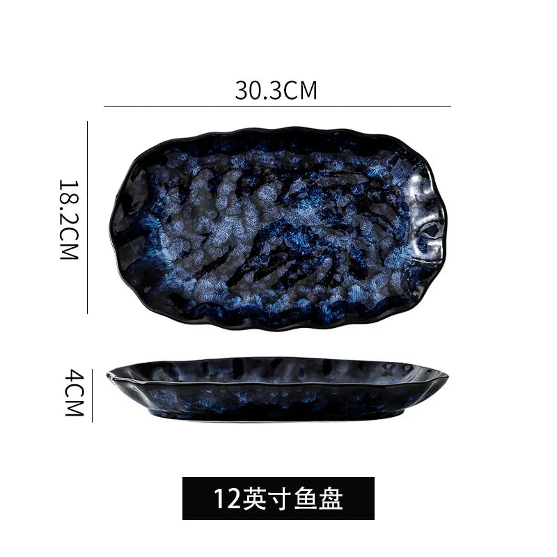 Creative Kiln-Change Bowl and Plate Tableware Home Retro Ceramic Tableware Hotel Dish Plate Rice Bowl Set Home Fish Plate