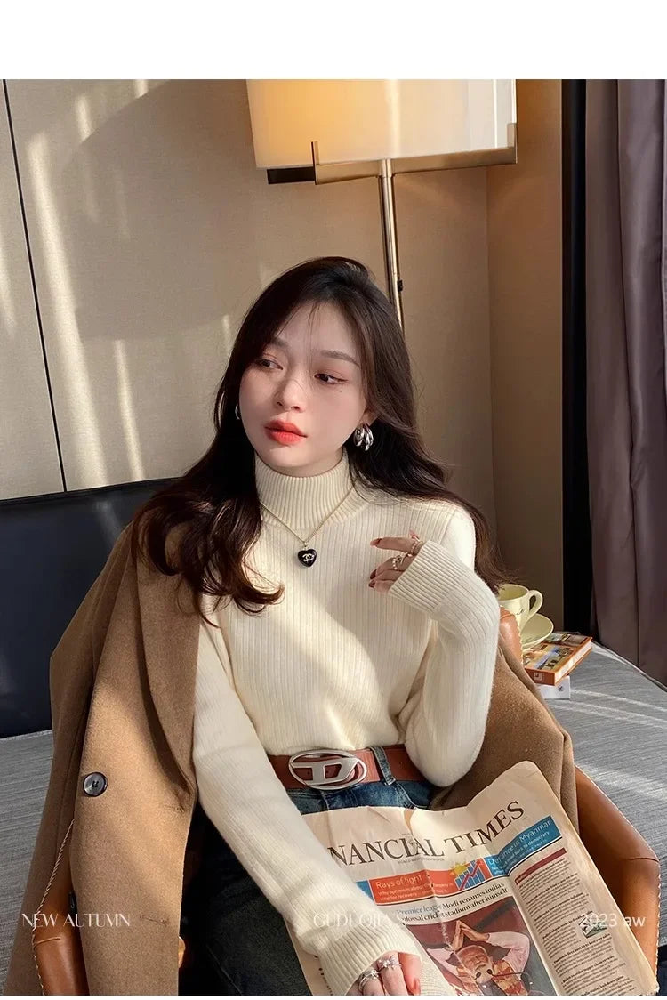 Sweater For Women Winter Thicken Turtleneck Slim Knit Pullover New Warm Plush Velvet Lined Knitwear Jumper Tops Casual Poleras