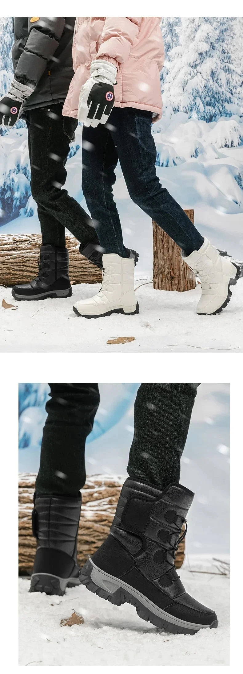 New Winter Men's Shoes Warm Plush Men's Boots High Top Couple Snow Boots Winter Outdoor Anti-Slip Ankle Boots Work Casual Boots