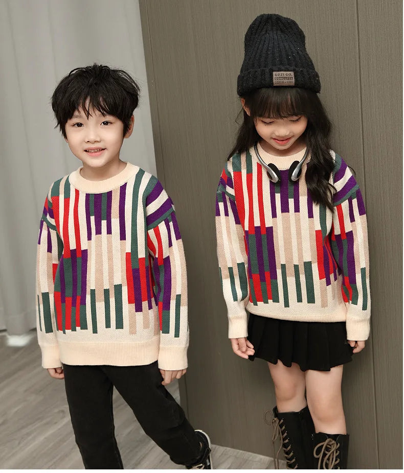 Fashion Sweater for The Whole Family Knitted Tops Mom and Daughter Baby Girl Matching Striped Knitwear Dad and Son Boy Jumper