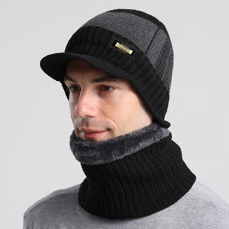 Winter Knitted Hat Caps Winter Beanie Hats Scarf Set Warm Knitted Hat Neck Warmer Suitable For Sking Outdoor Activities