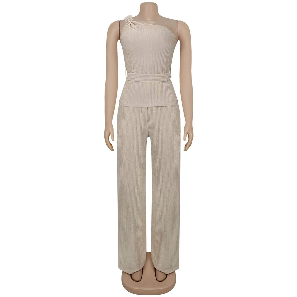 Fall Fashion Women's Sets One Shoulder Sleeveless Tank Top and Wide Leg Pants Suit 2025 Loungewear 2 Two Piece Set Party Outfits