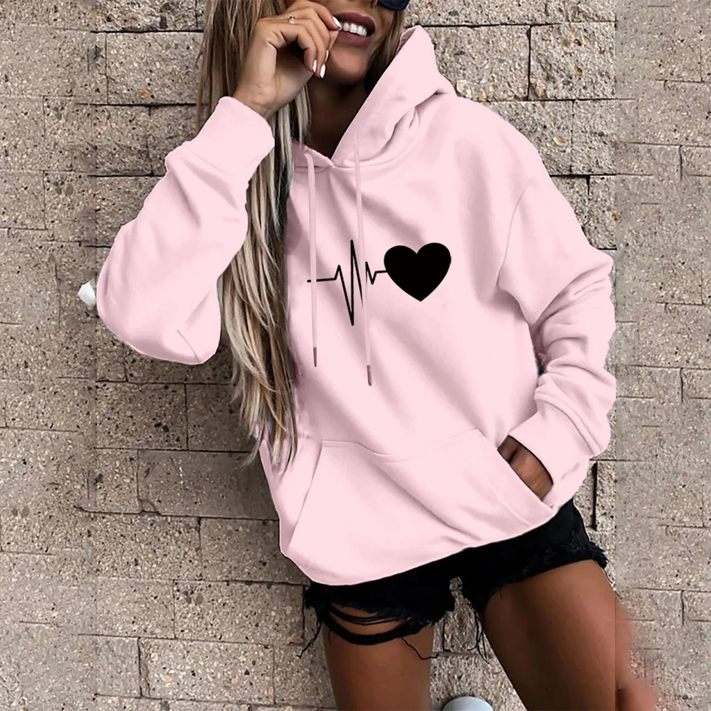 Women's Hoodies Tops Long Sleeve Sports blouse Spring Fashion fun Print Sweatshirts Solid Casual Loose Hooded Sweatshirt