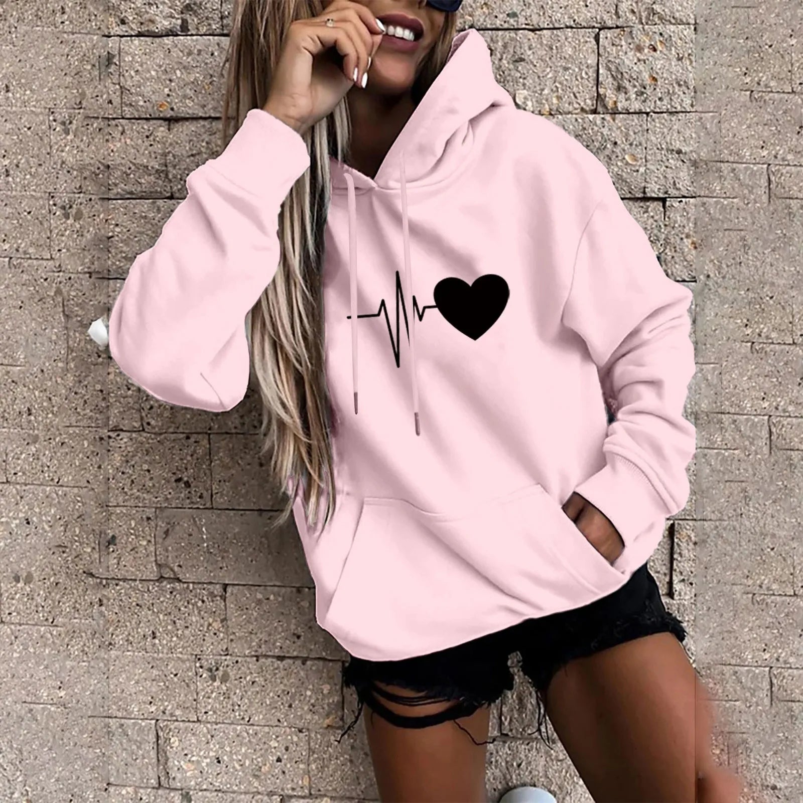 Women's Hoodies Tops Long Sleeve Sports blouse Spring Fashion fun Print Sweatshirts Solid Casual Loose Hooded Sweatshirt