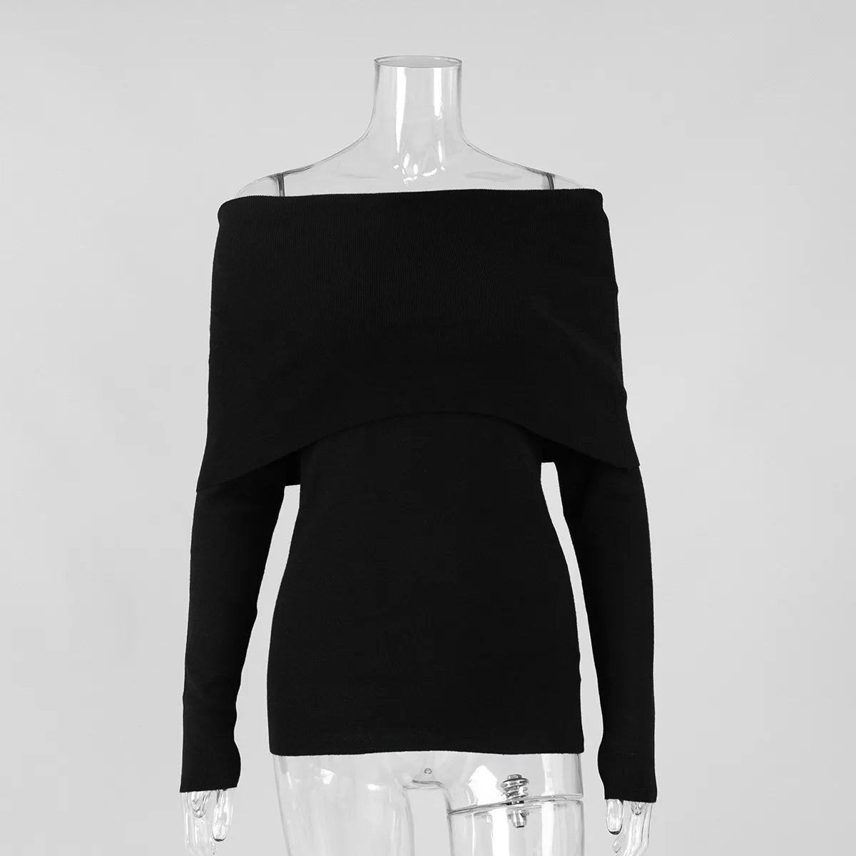 Sweater Women's Autumn and Winter Style Long Sleeved Knitted Base Shirt, One Shoulder Sexy Slim Fit Off Shoulder Top