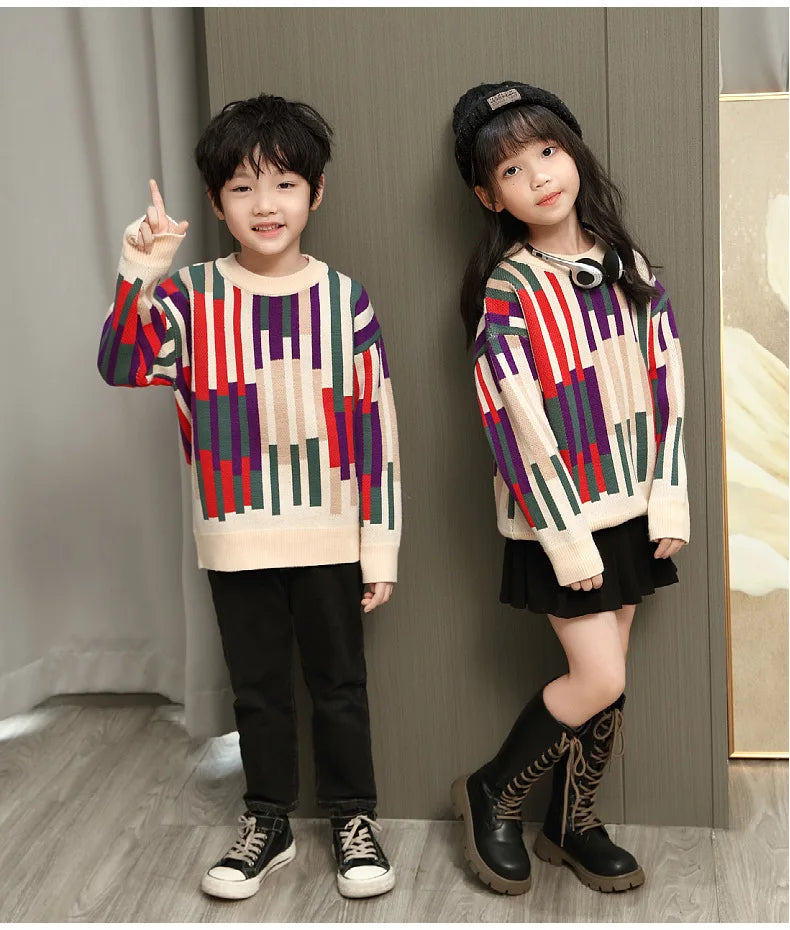 Fashion Sweater for The Whole Family Knitted Tops Mom and Daughter Baby Girl Matching Striped Knitwear Dad and Son Boy Jumper