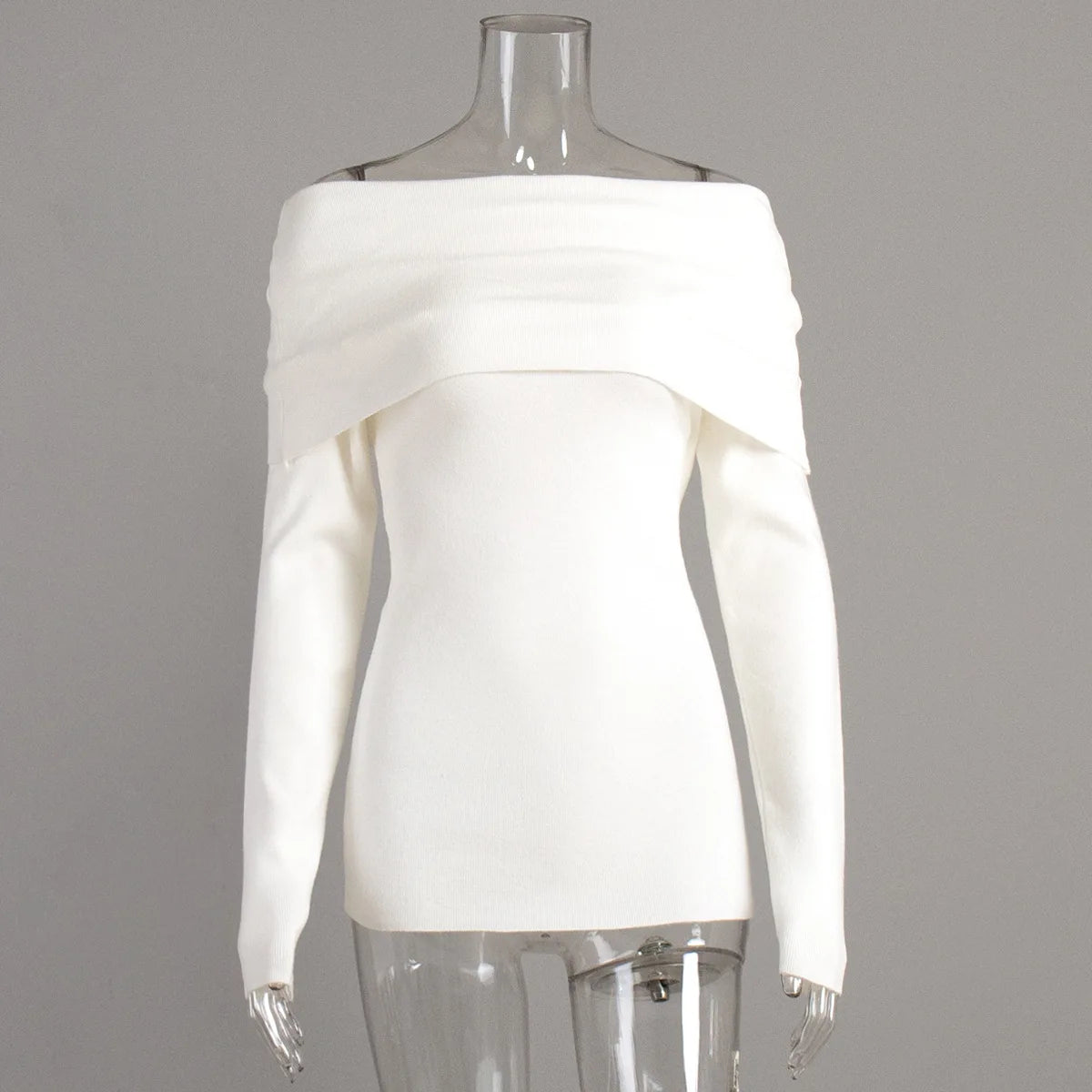 Sweater Women's Autumn and Winter Style Long Sleeved Knitted Base Shirt, One Shoulder Sexy Slim Fit Off Shoulder Top