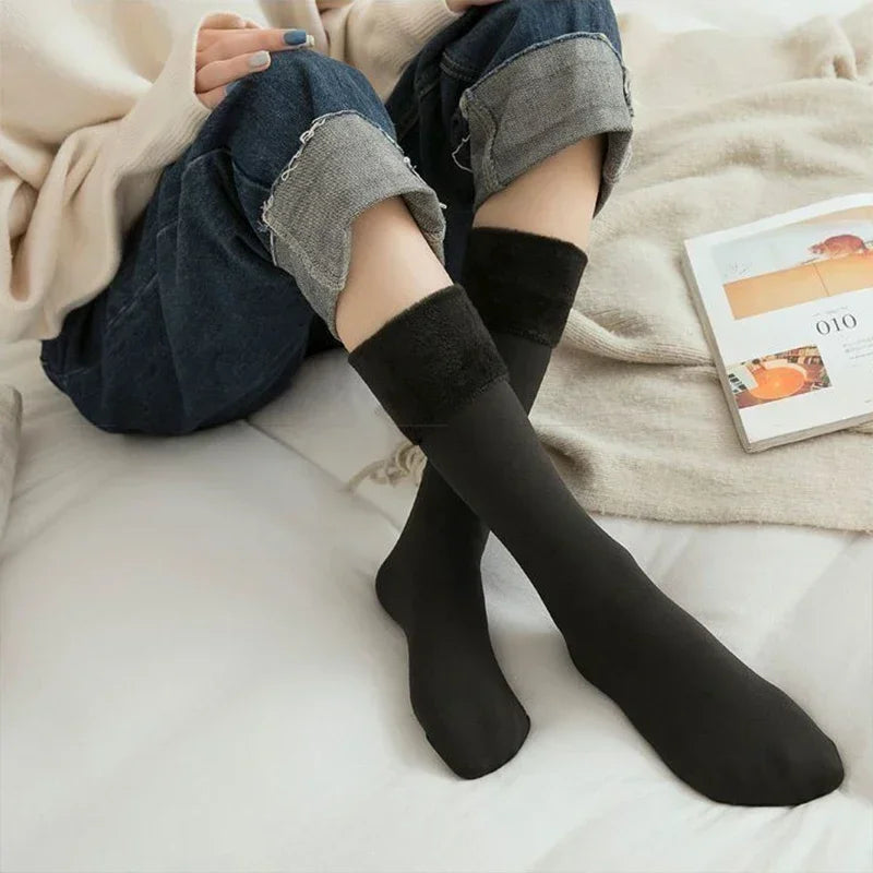 Winter Snow Long Socks Women Warm Over Knee Tights Soft Velvet Thicken Plush Thigh High Stockings Female Sleeping Boots Leggings