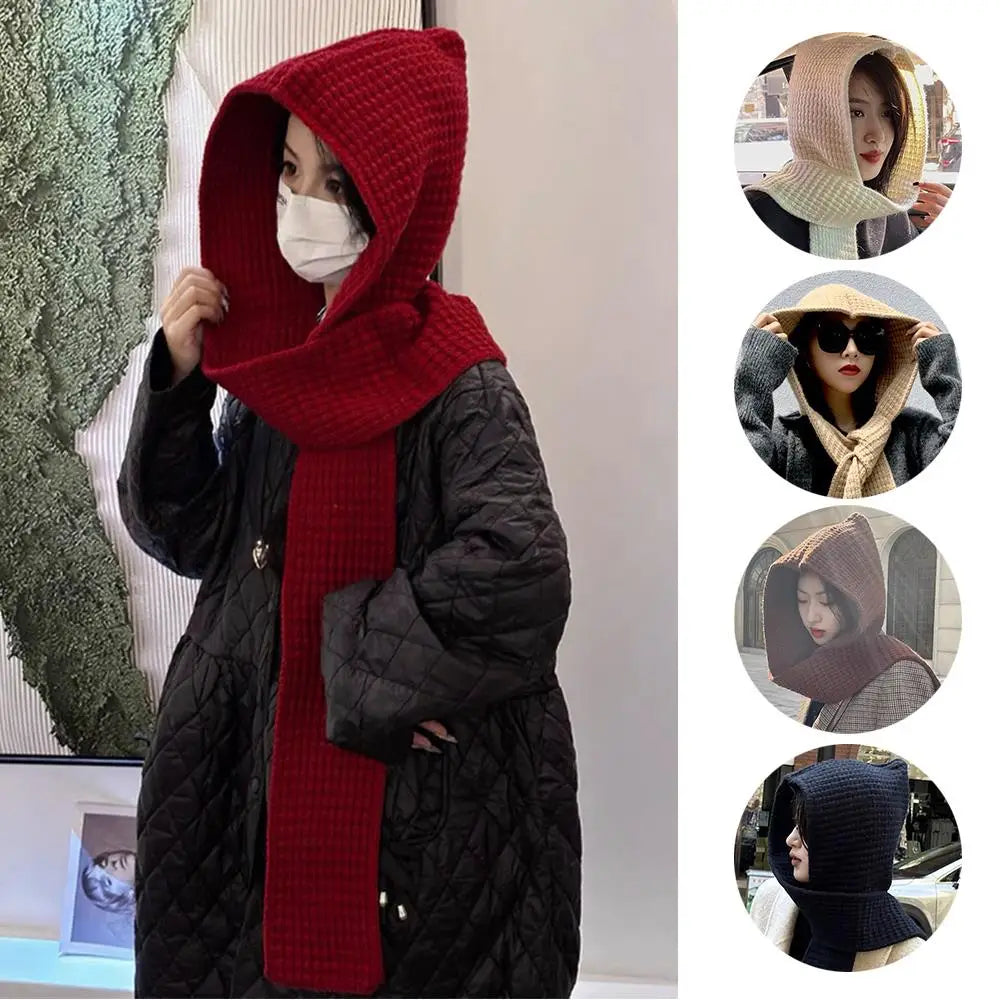 Hooded Scarf Early Autumn Scarf Hats Fashion Ear Protector Beanies Useful Earmuffs Cap Winter Thicken Items Women Neck Scarf