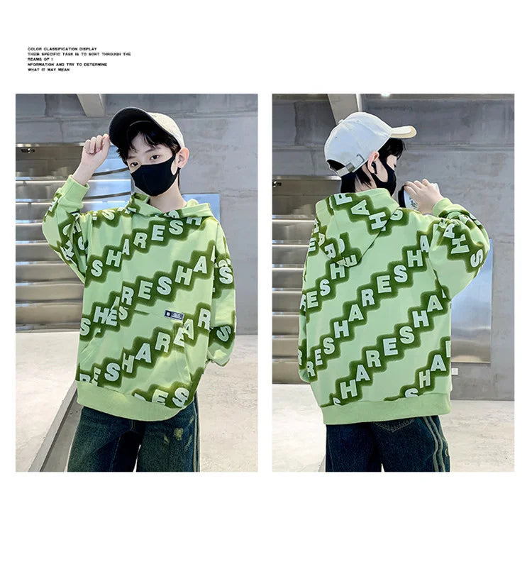 Boys Hoodies Spring Autumn Young Children's Clothes Long Sleeve Kids Pullover Hooded Sweatshirts Tops for Boys 5 To 14 Years Old