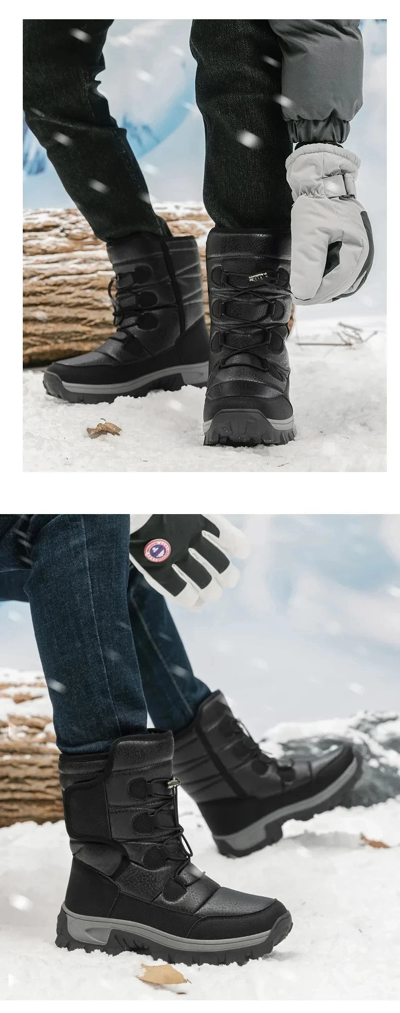 New Winter Men's Shoes Warm Plush Men's Boots High Top Couple Snow Boots Winter Outdoor Anti-Slip Ankle Boots Work Casual Boots