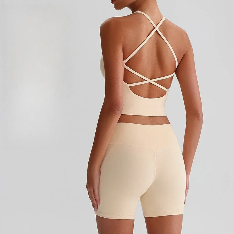 Women's Yoga Outfit Set Summer Sports Bra Vest Breathable Quick-Dry Workout Clothes Gym Running Fitness Suit Yoga Outfit