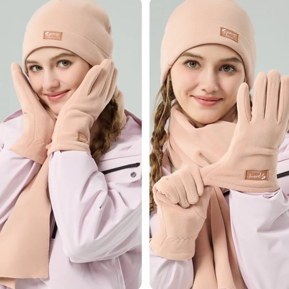 Neck Warmer Winter Beanie Hats Scarf Gloves Set Thicken Windproof Women Warm Knitted Hat Ear Protection Cold Proof