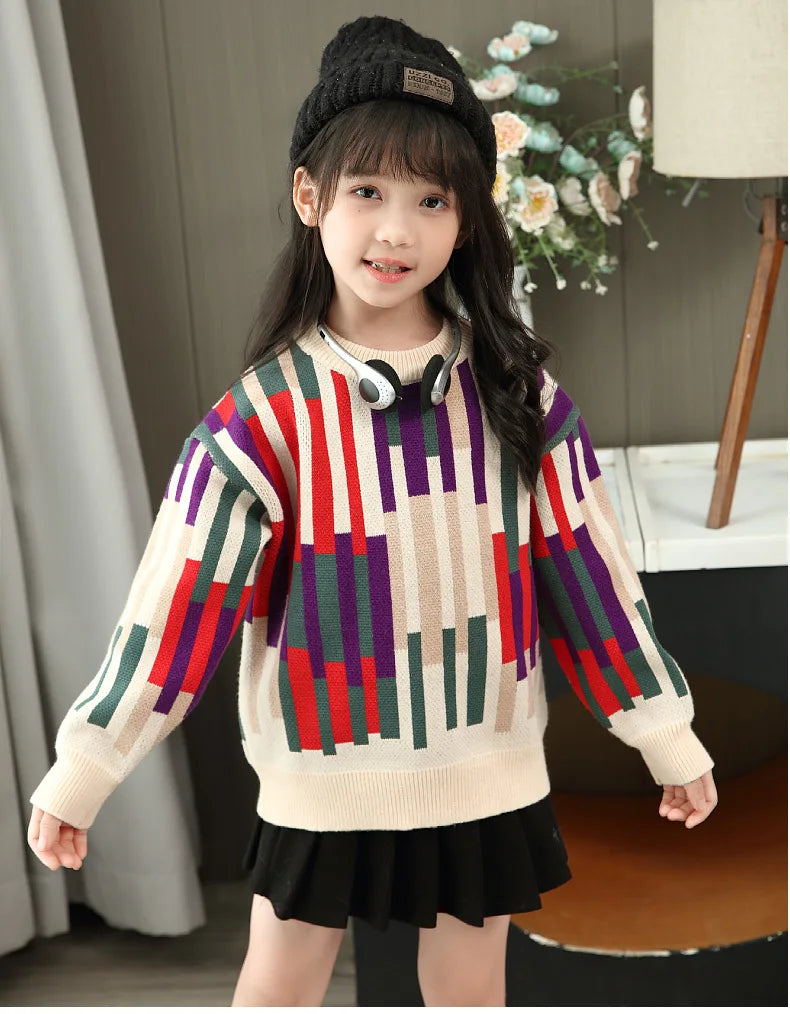 Fashion Sweater for The Whole Family Knitted Tops Mom and Daughter Baby Girl Matching Striped Knitwear Dad and Son Boy Jumper
