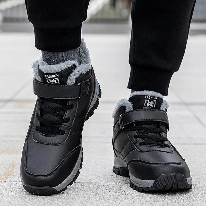 Winter Boots for Men New Waterproof PU Leather Warm Snow Ankle Boots Outdoor Warm plush Non-slip Work High-top Casual Shoes